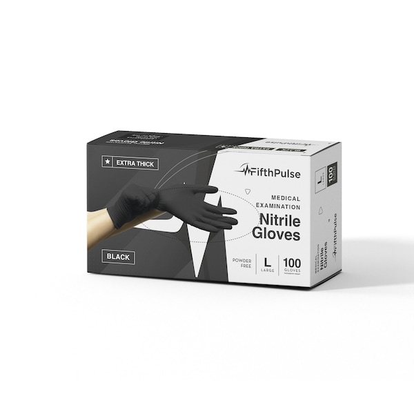 Fifthpulse FMN1004, Disposable Gloves, 4.5 mil Palm, Nitrile, Powder-Free, L, 100 PK, Black FP-N-100-L-BLK-4.5 - main